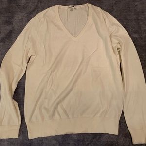 White Cotton V-Neck Sweater